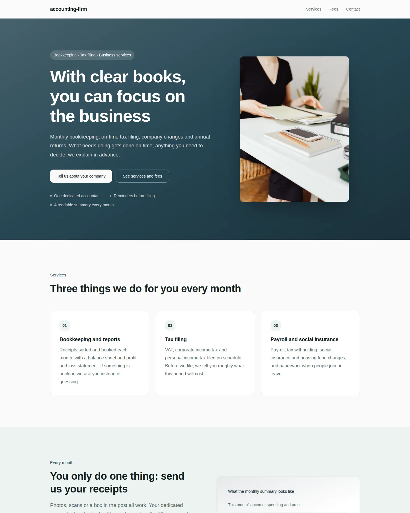 Screenshot of the Accounting and tax practice home page