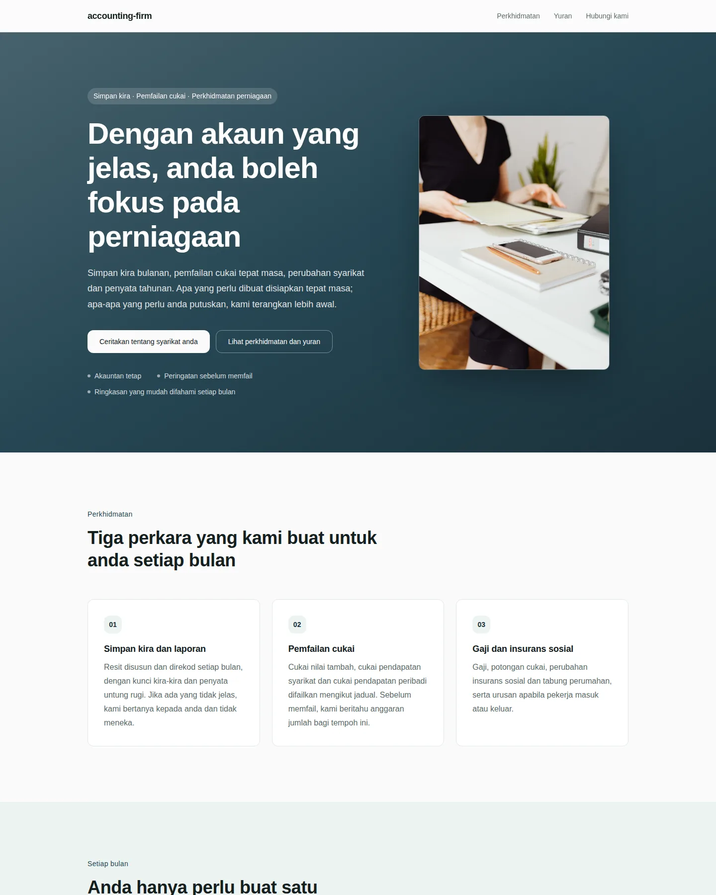 Tangkapan skrin laman utama Amalan perakaunan dan cukai