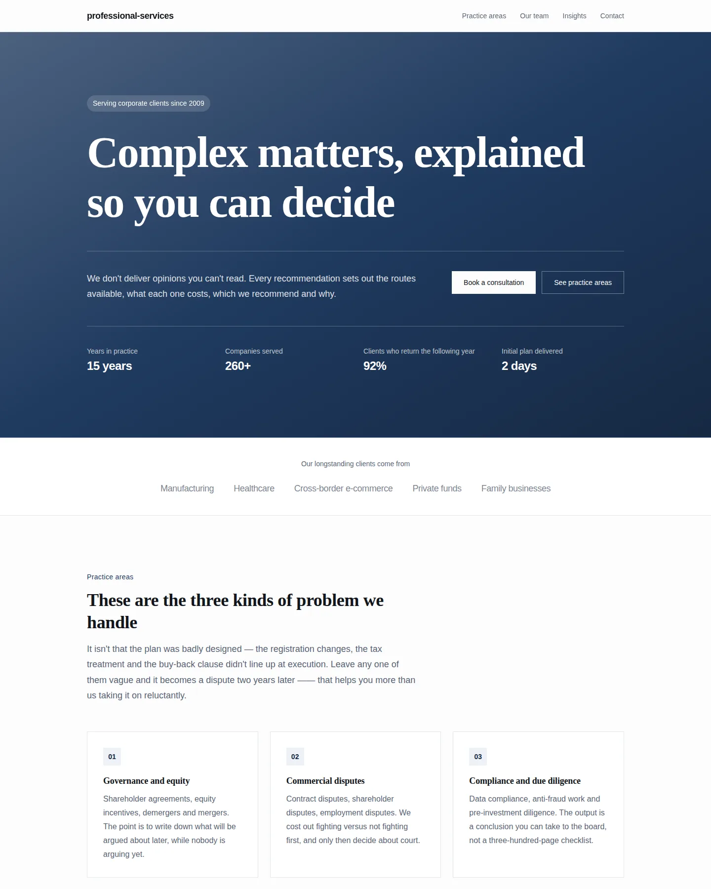 Screenshot of the Professional services firm home page