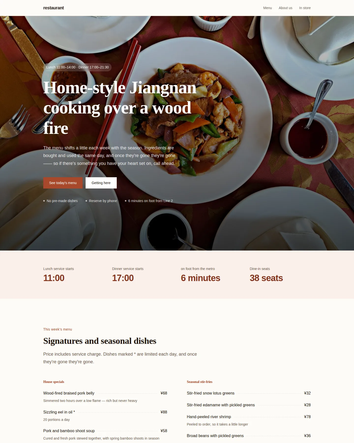 Screenshot of the Restaurant home page