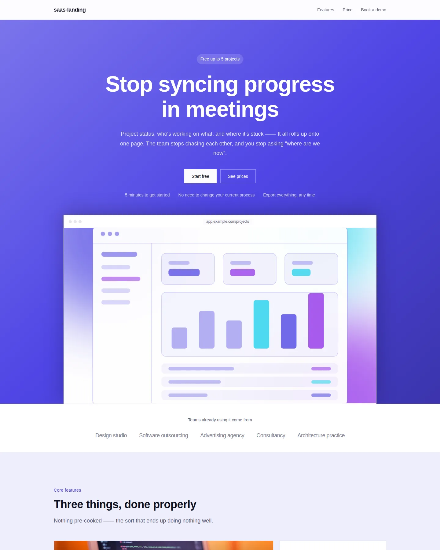 Screenshot of the SaaS product landing page home page