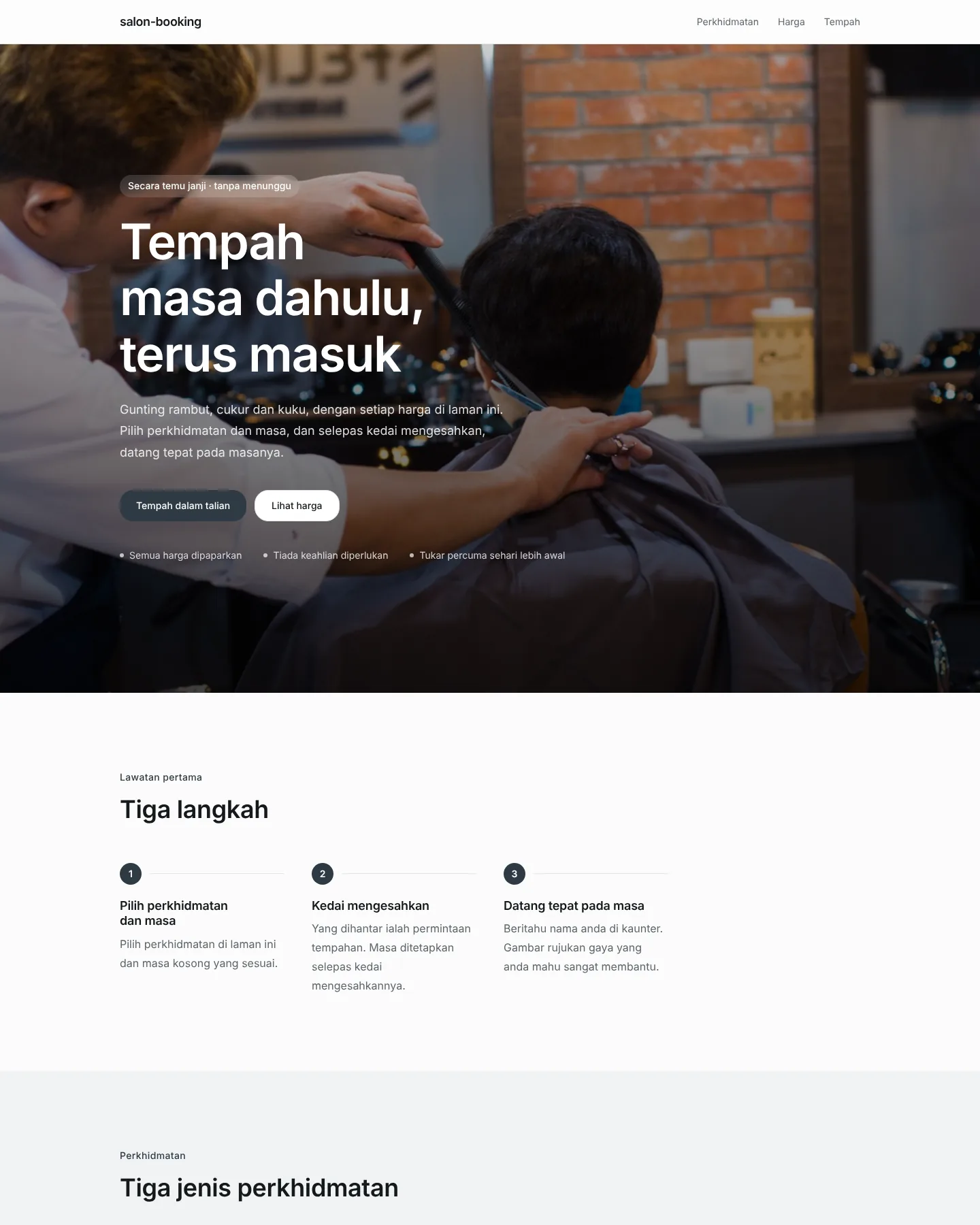 Tangkapan skrin laman utama Kedai gunting, salun rambut dan kuku