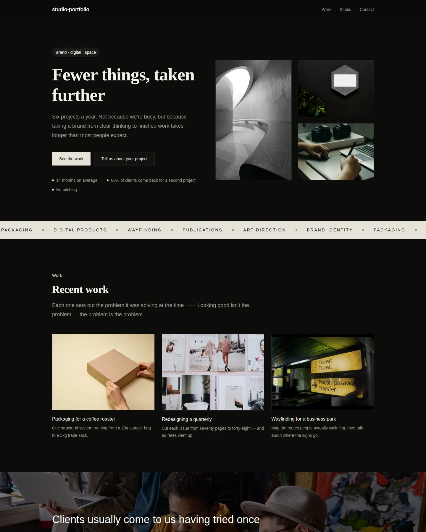 Screenshot of the Design studio portfolio home page