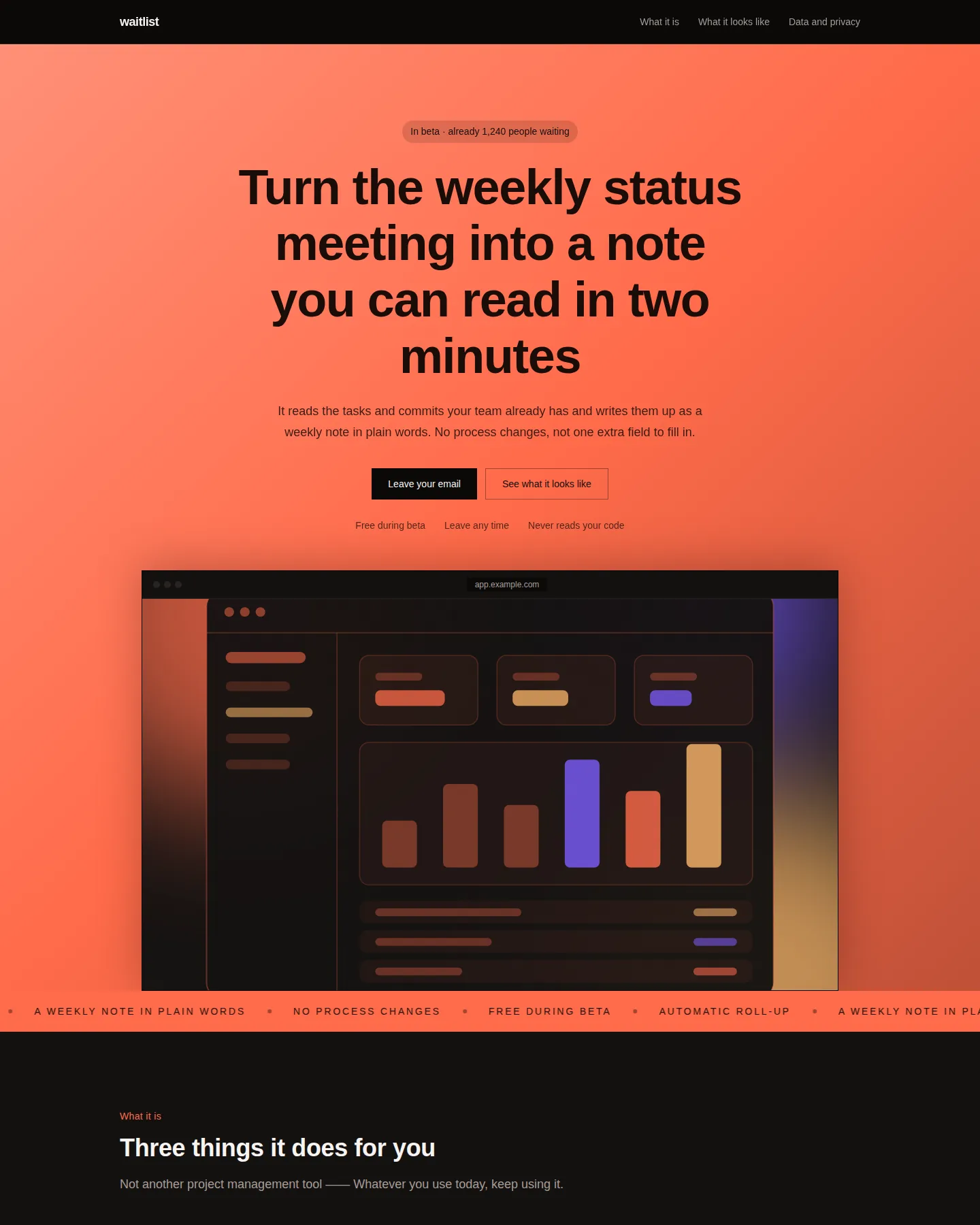 Screenshot of the Pre-launch waitlist home page